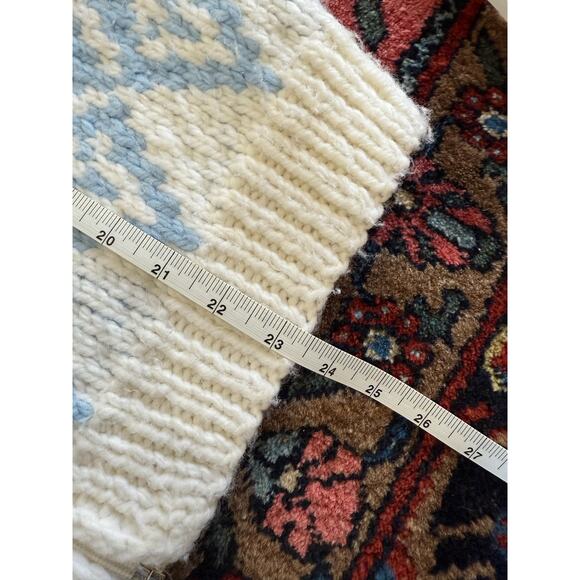 VTG 70s Cowichan Knitted Sweater Cardigan Snow White BlueWestern Cowboy Large - Picture 10 of 10